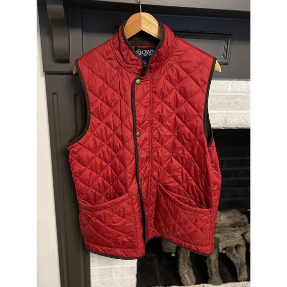 Chaps RL Red Brown Trim Men's Quilted Puffer Vest Size Medium M - Picture 1 of 8